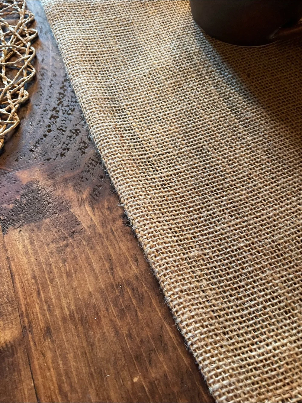 Handmade lg burlap table runner